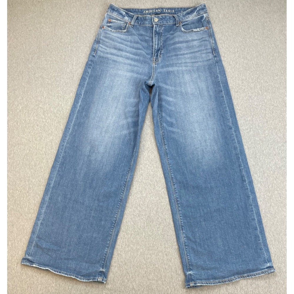 American Eagle Jeans Womens 8 Blue Cotton Blend Stretch High-Rise Baggy Wide Leg